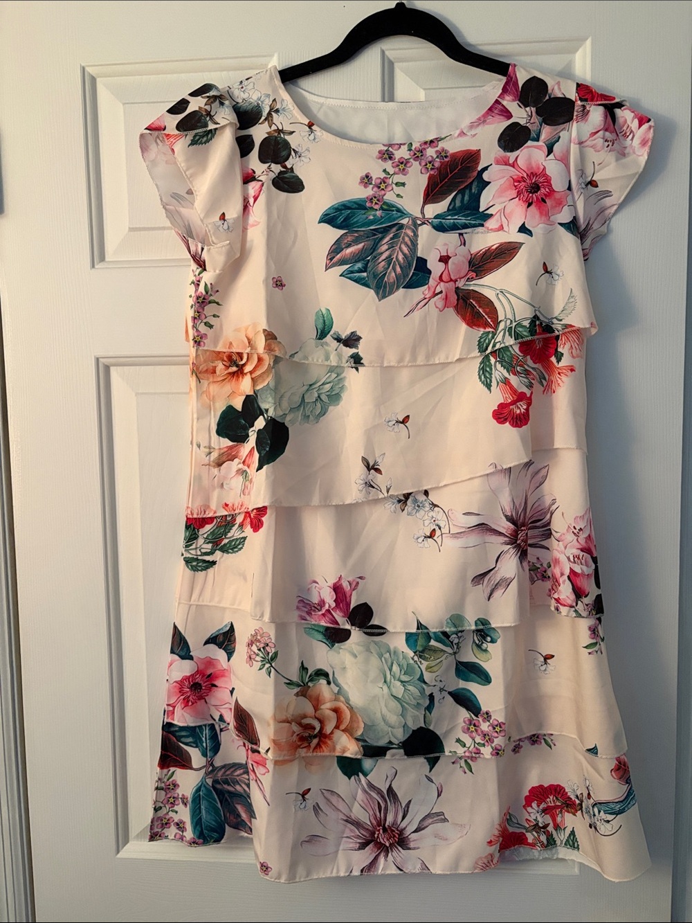 Floral Tiered A-Line Dress in Cream and Multicolor